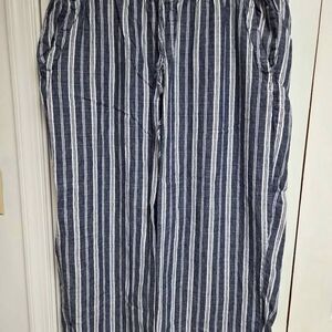 Old Navy womens XL blue and white highrise wide leg linen pants